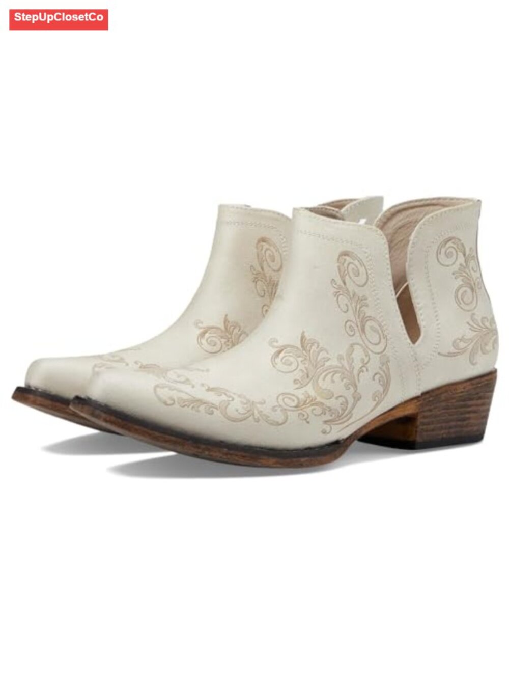 Laser Embossed Faux Leather Snip Toe Ankle Boots Low Heel
